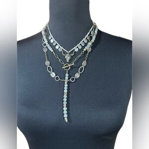 Shyanne Silver and Bull Skull / Blue Layered Necklace